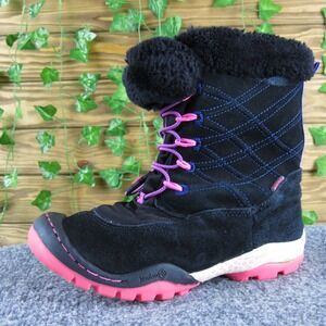 Jambu Black‎ Suede Winter Boots Girls 4 Pink Sole Faux Fur Lace Up Waterproof